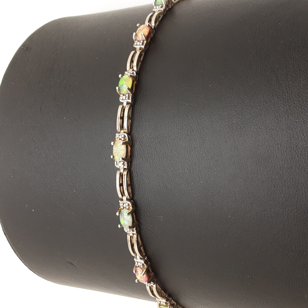 Vintage Fire Opal Sterling Silver Tennis Bracelet - Picture 15 of 16